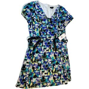 Tahari Arthur Levine Woman's Multicolored Belted Short Sleeve Dress Size 22W